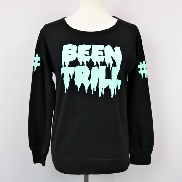 Been Trill Mall Ratz Black and Aqua Drip Logo Sweatshirt Women’s Size S - Picture 1 of 12
